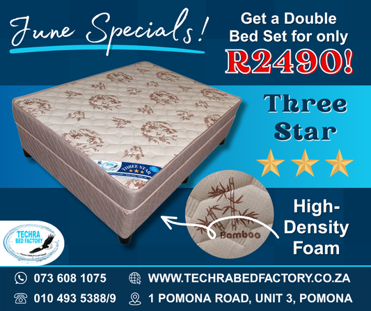 Three Star Double Bed - Premium High Density Foam from Techra Bed Factory - Just R 2490! Shop now at Techra Bed Factory