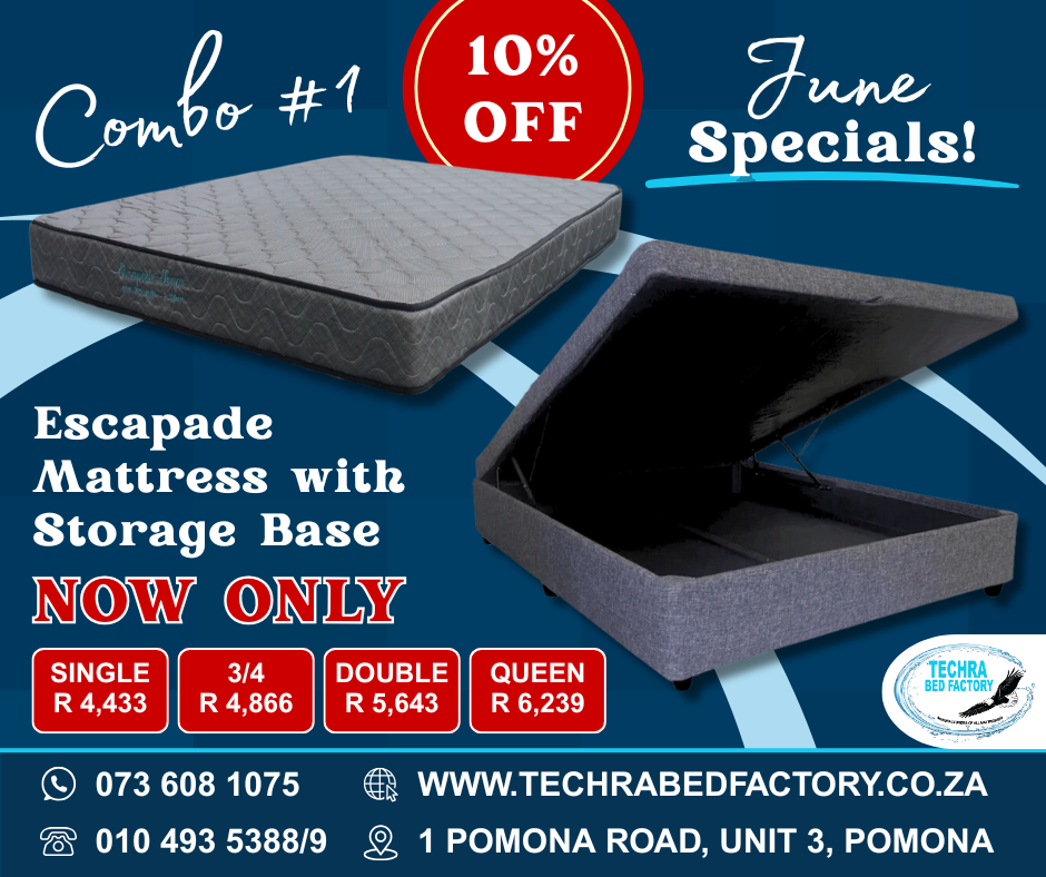 Escapade Mattress and Storage Base (Combo 1) - Premium Mattress with Storage Base from Techra Bed Factory - Mattress with Storage Base - Just R 4433! Shop now at Techra Bed Factory