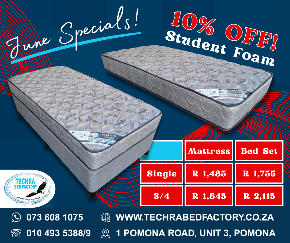 Student Foam Mattress Only - Premium Medium - Firm comfort from Techra Bed Factory - Just R 1485! Shop now at Techra Bed Factory