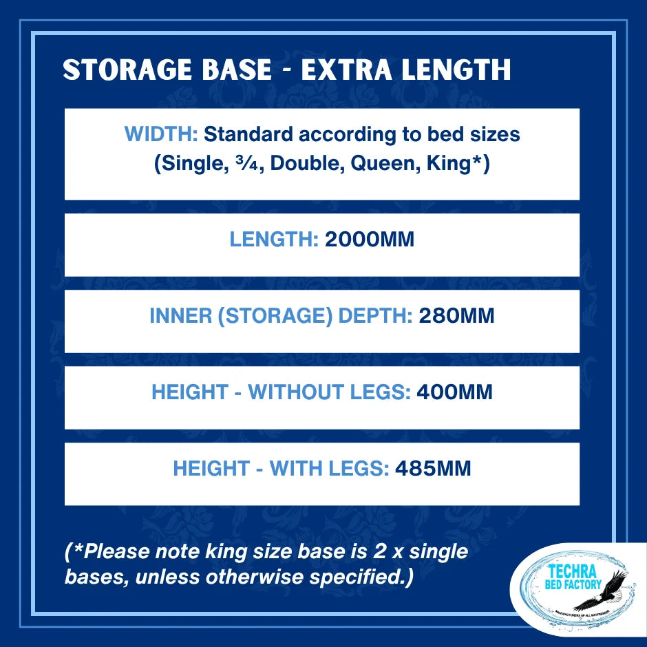 Flip-Top Storage Bed Base - Extra Length