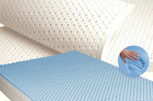 Blue gel memory foam vs. Latex foam at Techra bed factory