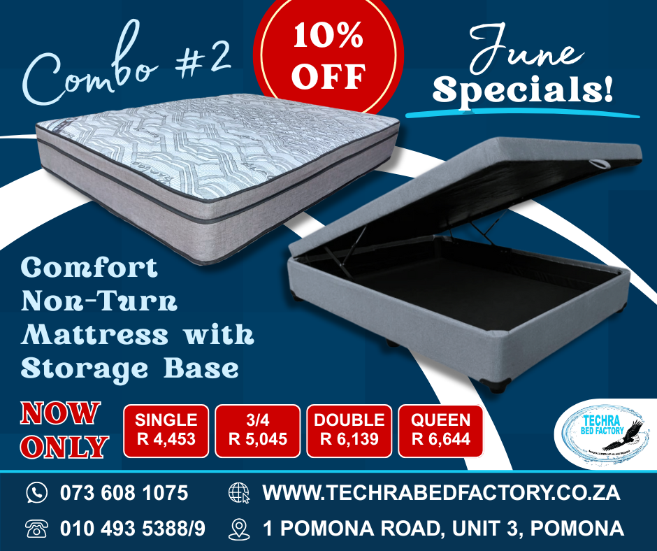 Comfort Non Turn Mattress and Storage Base (Combo 2) - Premium Mattress with Storage Base from Techra Bed Factory - Mattress with Storage Base combo 2 - Just R 4255! Shop now at Techra Bed Factory 