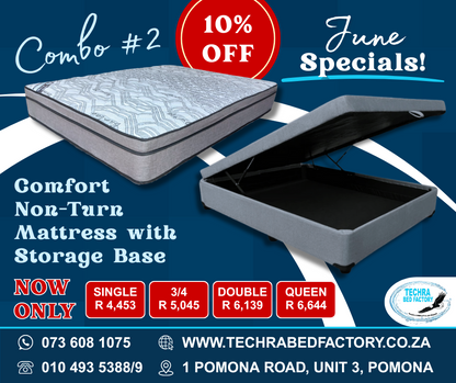 Comfort Non Turn Mattress and Storage Base (Combo 2) - Premium Mattress with Storage Base from Techra Bed Factory - Mattress with Storage Base combo 2 - Just R 4255! Shop now at Techra Bed Factory 