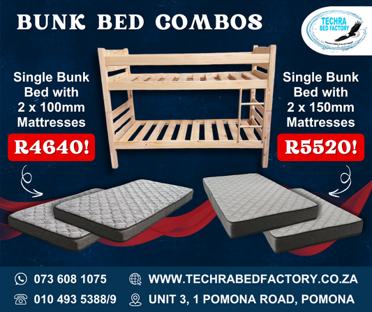 Bunk Bed Combo - Premium Bunk Bed Frame from Techra Bed Factory - Bunk Bed Frames - Just R 4640! Shop now at Techra Bed Factory