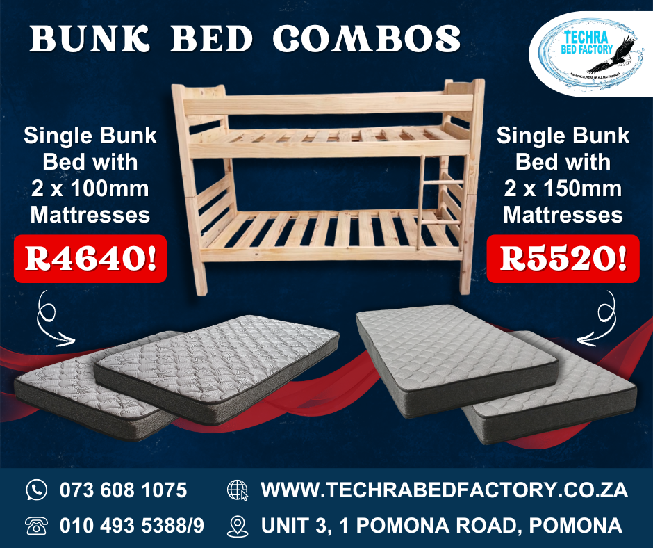 Bunk Bed Combo - Premium Bunk Bed Frame from Techra Bed Factory - Bunk Bed Frames - Just R 4640! Shop now at Techra Bed Factory 