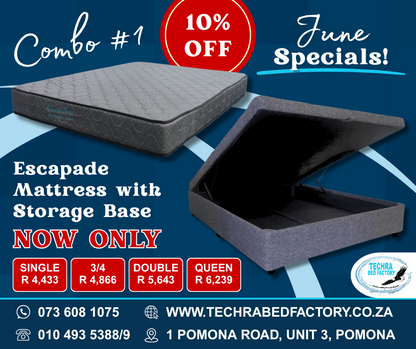 Escapade Mattress and Storage Base (Combo 1) - Premium Mattress with Storage Base from Techra Bed Factory - Mattress with Storage Base - Just R 4433! Shop now at Techra Bed Factory 