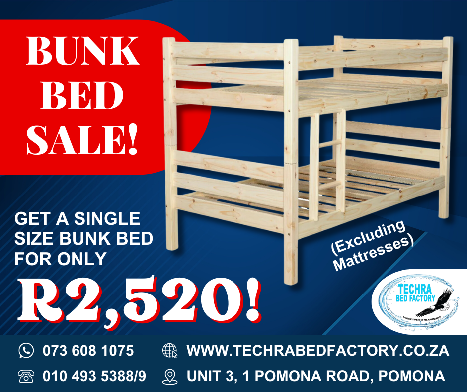 Single Bunk Bed Frame - Premium Bunk Bed Frame from Techra Bed Factory - Bunk Bed Frames - Just R 2520! Shop now at Techra Bed Factory 