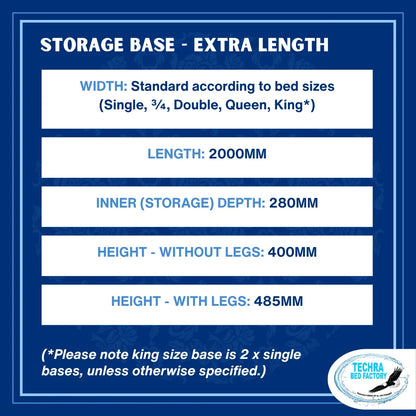 Flip-Top Storage Bed Base - Extra Length