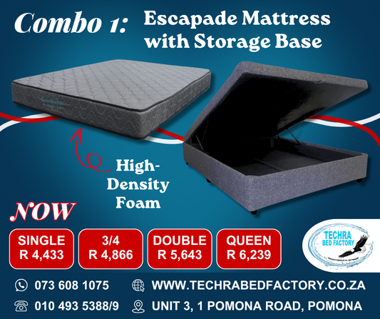 Escapade Mattress and Storage Base (Combo 1) - Premium Mattress with Storage Base from Techra Bed Factory- Mattress with Storage Base - Just R 4708! Shop now at Techra Bed Factory 