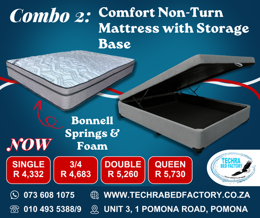 Comfort Non Turn Mattress and Storage Base (Combo 2) - Premium Mattress with Storage Base from Techra Bed Factory - Mattress with Storage Base combo 2 - Just R 4332! Shop now at Techra Bed Factory 