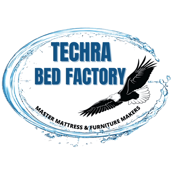 TECHRA BED FACTORY LOGO WITH DIFFERENT SHADES OF BLUE