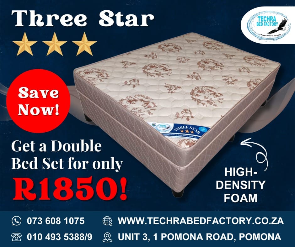Three Star Double Bed - Premium High Density Foam from Techra Bed Factory - Just R 1850! Shop now at Techra Bed Factory 